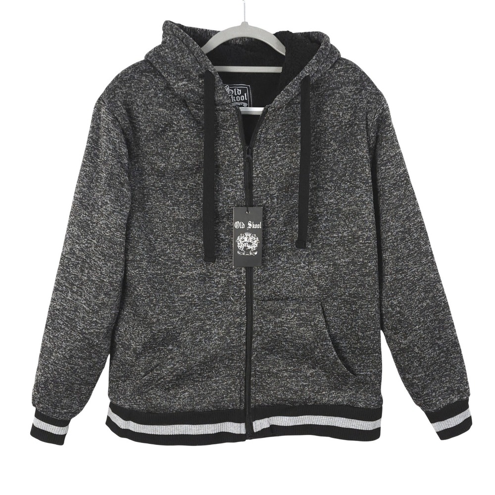 NEW Old Skool‎ Sherpa Lined Full Zip Hoodie Jacket Adult Large Heather Charcoal